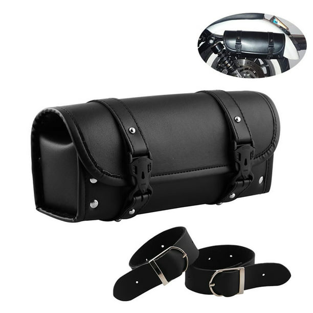 Motorcycle Side Front Handlebar Fork Tool Bag Barrel Roll Luggage PU Leather